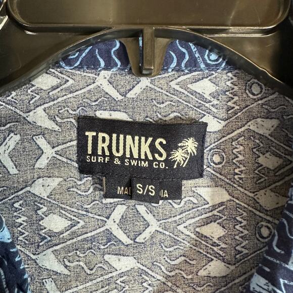 Trunks Small Button Down Shirt Short Sleeve Blue Fish Swim Beach Pool Summer - Picture 7 of 9